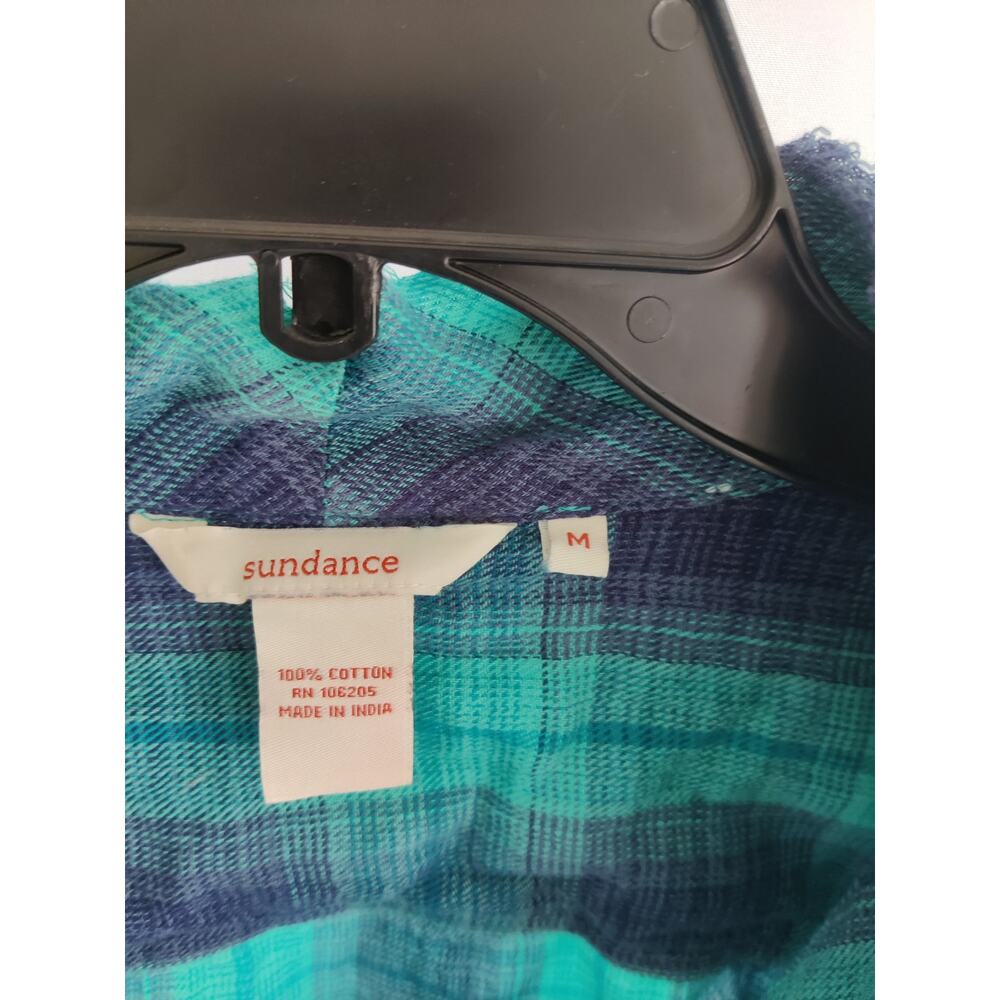 Sundance Teal and Navy Plaid Women's Top - Picture 3 of 6